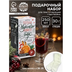 Подарочный набор для приготовления глинтвейна «Чудесного Нового года»: бокал 250 мл., специи 30 г, носки 36-39 размера
