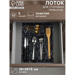 Лоток для столовых приборов в ящик BARONESS «Пегас», 36×29×5 см, 5 отделений, пластик, чёрный