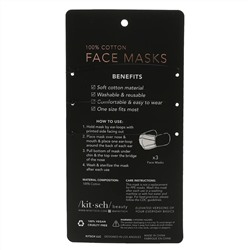 Kitsch, маски для лица многоразового использования из 100% хлопка, розовые, 3 шт. в упаковке