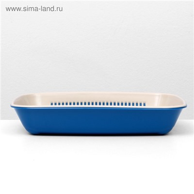 Туалет для кошек, 33.5×25×6 см, округлый, с сеткой, пластик, бежевый, синий