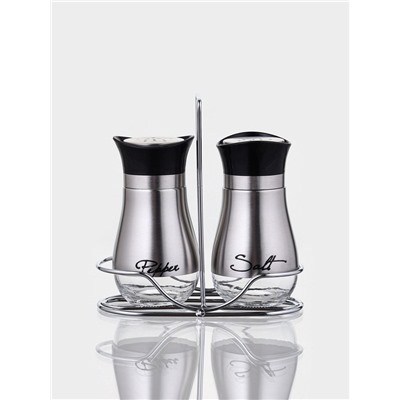 Набор для специй «Сияние.Silver», 2 шт., на подставке, стекло, серебристый