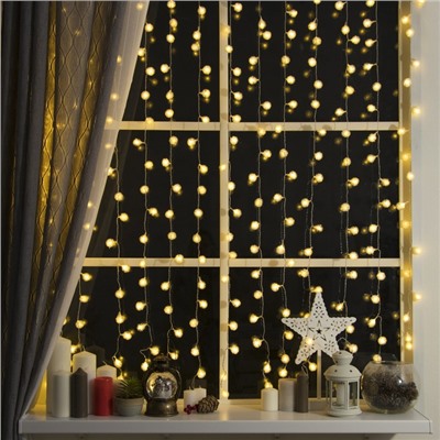 УЦЕНКА Гирлянда «Занавес», 2×1.5 м, с насадками «Ёжики», IP20, 360 LED, 220 В, 8 режимов, прозрачная нить, свечение тёплое белое