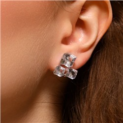 Серьги бижутерия квадраты с крупными камнями, цвет: прозрачный, арт.101.277