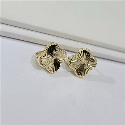 Серьги клевер ювелирная бижутерия Итальянское золото (покрытие желтое 14к), вставка: фианиты, цвет: прозрачный, арт.313.301