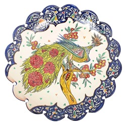 Ляган узбекский Риштанская Керамика «Жар птица», d=42 см, рифлёный, синий