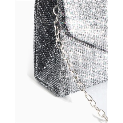 Сумка-клатч на магните, длинная цепь, цвет серебристый
