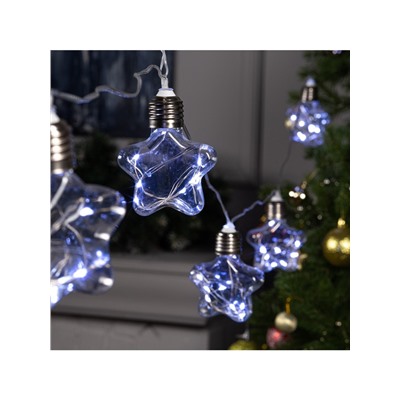Гирлянда «Нить» 3 м с насадками «Лампочки звездочки», IP20, прозрачная нить, 80 LED, свечение белое, 8 режимов, 220 В
