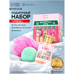 Подарочный набор новогодний «Сказочный домик»: гель для душа 100 мл, бомбочка для ванны 130 г, мочалка для тела, URAL LAB