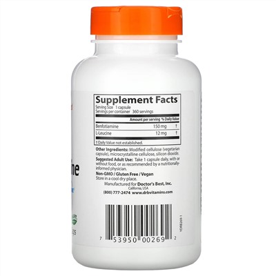 Doctor's Best, бенфотиамин с BenfoPure, 150 мг, 360 вегетарианских капсул