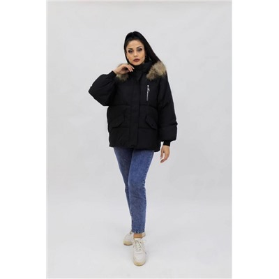 Парка с натуральным мехом демисезонная 613 (Черный)