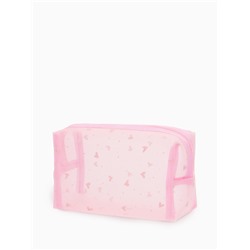 Косметичка женская HEARTS, с рисунком, сетка, на молнии, розовая