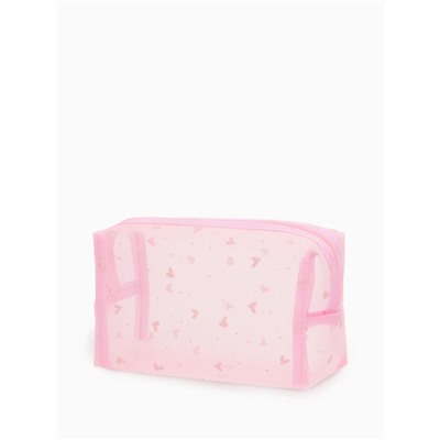 Косметичка женская HEARTS, с рисунком, сетка, на молнии, розовая