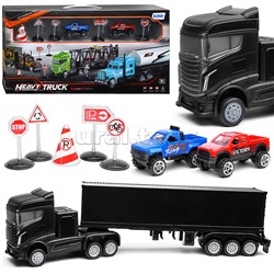 Набор машин "Контейнеровоз "Динозавры" с машинками и дорожными знаками, в коробке