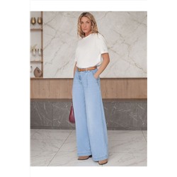 Широкие джинсы с защипами из эластичного денима VILATTE, 1230654