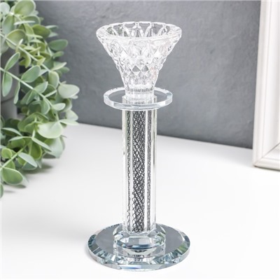 Стеклянный подсвечник на 1 свечу «Узорный бутон», на ножке, d=2 см и 4 см; 7.7×7.7×17 см