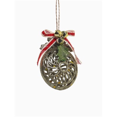 Ёлочная игрушка «Шар ажурный» 8×10 см, золото