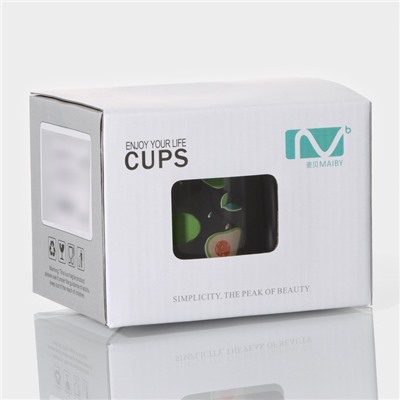 Кружка с деревянной крышкой «Авокадо», 350 мл, стекло, рисунок МИКС