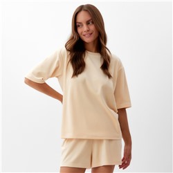 Пижама женская (футболка, шорты) KAFTAN Plushy, размер 48-50, молочная