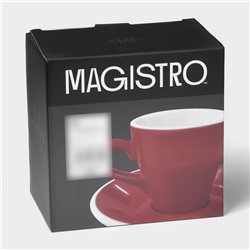 Кофейная пара Magistro Coffee time, 2 предмета: чашка 280 мл, блюдце d=15.5 см, фарфор, красная