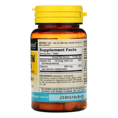 Mason Natural, Calcium Plus Vitamin D3, 600 mg, 60 Tablets