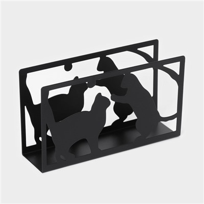 Салфетница Доляна «Кошки», 14×4×8 см, чёрная
