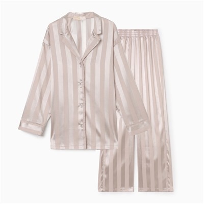 Пижама женская (рубашка, брюки) KAFTAN Silk «Полоска», цвет кремовый, размер 44-46