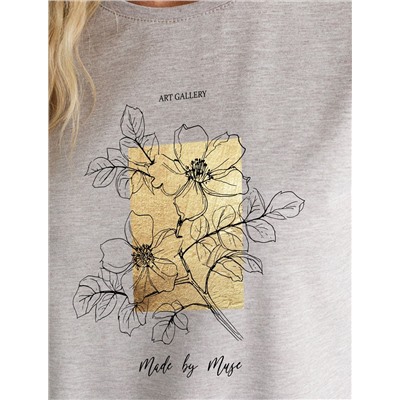 Свободная футболка с принтом из премиального хлопка с эластаном