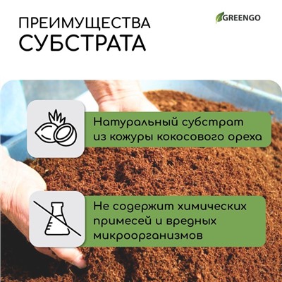 Субстрат кокосовый, универсальный, для террариумов и растений, в брикете, 65 л, 30% чипсы и 70% торф, Greengo