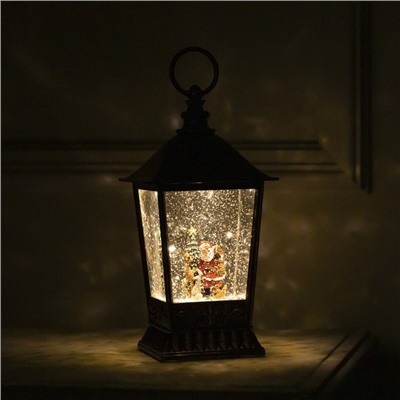 Светодиодная фигура «Фонарь с Дедом Морозом» 12×24×12 см, пластик, батарейки ААх3 (не в комплекте), USB, свечение тёплое белое