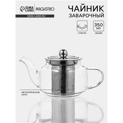 Заварочный чайник Magistro, 350 мл, металлическое сито, стекло, прозрачный