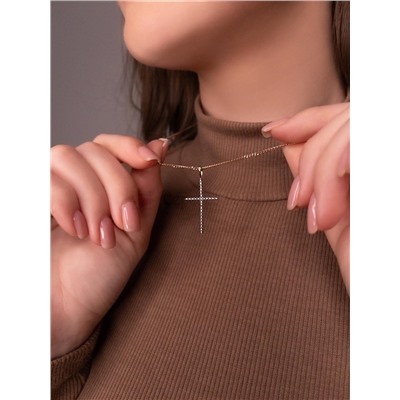 Подвеска из золочёного серебра с натуральной чёрной шпинелью - Крест 925 пробы п-035з416