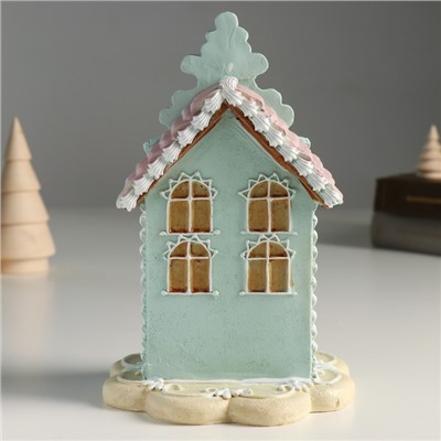 Фигурка полистоун «Пряничный домик голубой с розовой крышей», 13×13×20 см
