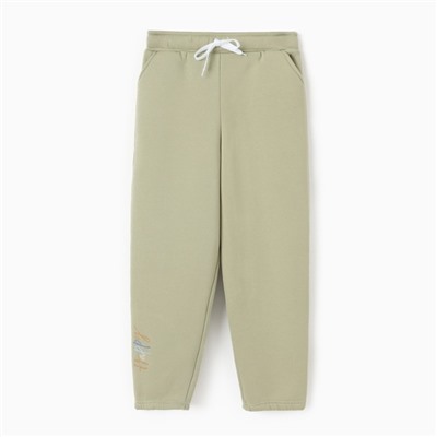 Брюки для девочки с начёсом MINAKU: Exclusive print, оливковые, Oversize рост 146 см