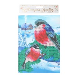 Алмазная мозаика на новый год с частичным заполнением на холсте «Снегири», 15×21 см, набор для творчества