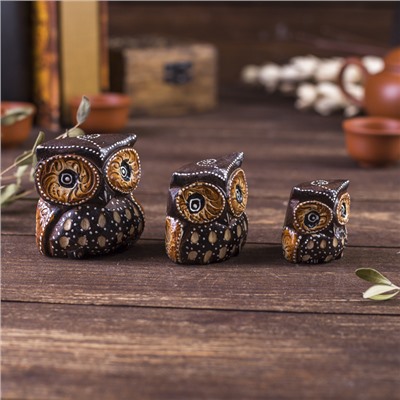 Сувенирный набор «Совы с точечным узором», 3 шт., 6×14×7 см, дерево