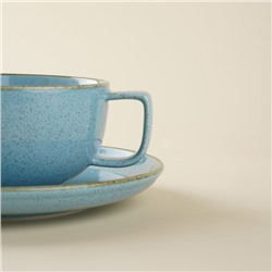 Чайная пара SL Home «Аззура», 2 предмета: чашка 300 мл, блюдце d=16.7 см, фарфор, бирюзовая