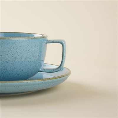 Чайная пара SL Home «Аззура», 2 предмета: чашка 300 мл, блюдце d=16.7 см, фарфор, бирюзовая