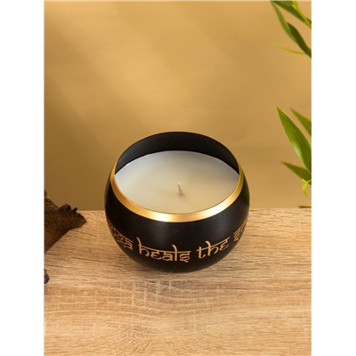 Свеча в чаше Yoga heal the soul чёрная, соевый воск 200 гр 8,5х7 см