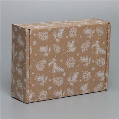 Коробка новогодняя складная «Шишки», бурый, 27×21×9 см, Новый год