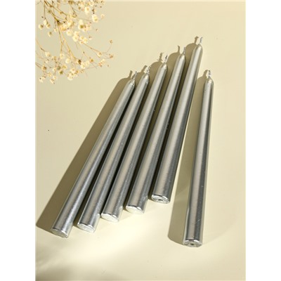 Набор свечей античных, 1.9×20 см, 6 шт., серебряный металлик