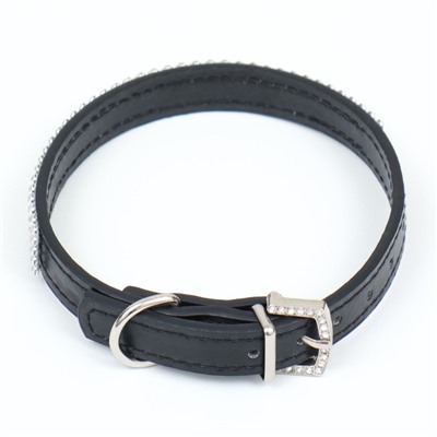 Ошейник, 38×1.5 см, ОШ 26-33, со стразами в 4 ряда, стразы на пряжке, чёрный