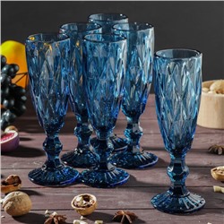 Набор бокалов из стекла для шампанского Magistro «Круиз», 160 мл, 7×20 см, 6 шт., цвет синий