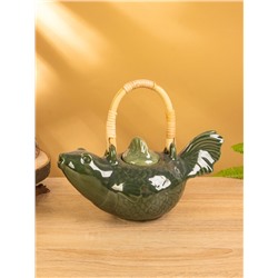 Набор чайный «Флора 3», чайник, 2 кружки, 25×21×17 см, керамика, зелёный