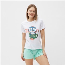 Пижама новогодняя женская (футболка, шорты) Tusi, белая, зелёная, размер 50