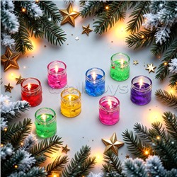 Набор свечей гелевых (8шт х 2,7*2,7см) в стаканчике, с блёстками