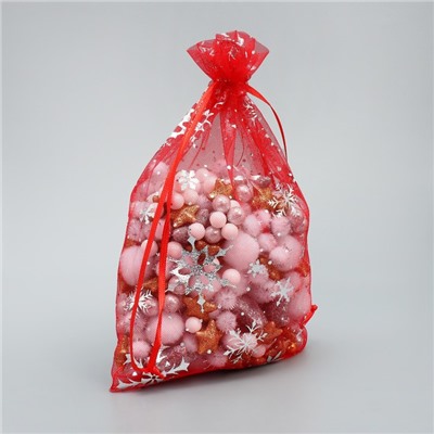 Мешочек подарочный новогодний органза «Снежинки на ветру», тиснение, органза, 16×24 см ± 1.5 см