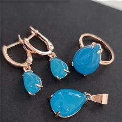 Комплект ювелирная бижутерия коллекция  "Дубай" серьги, кулон и кольцо 19 р, покрытие: позолота, вставка: пластик, цвет: бирюзовый, арт.215.423-19