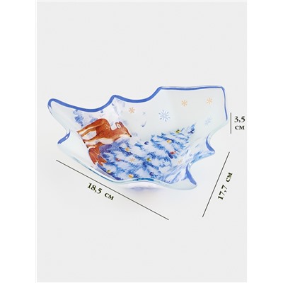 Блюдо сервировочное новогоднее Доляна «Новый Год в лесу», 17.7×18.5×3.5 см, стекло, белое, голубое