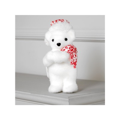 Светодиодная фигура «Мишка в шапке» 9×23×7 см, флок, батарейки CR2032×2 (не в комплекте), свечение тёплое белое