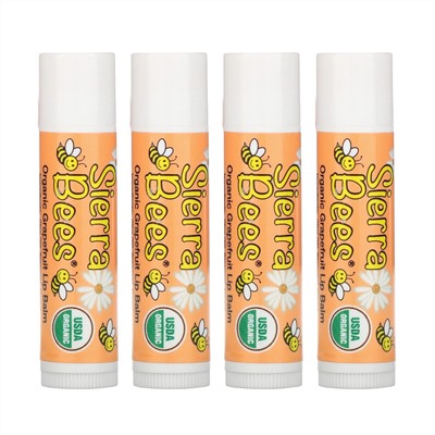 Sierra Bees, Органические бальзамы для губ, грейпфрут, 4 в упаковке, 4,25 г каждый